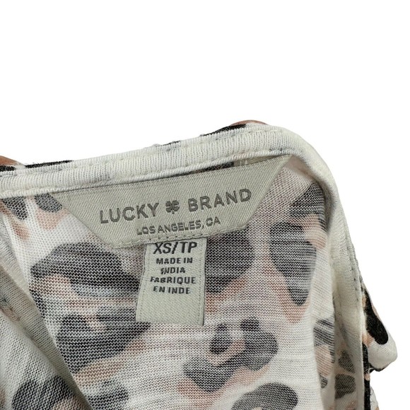 Lucky Brand T-Shirt XS Women's White Pink Multi Animal Print Peplum Long Sleeve - Picture 6 of 8